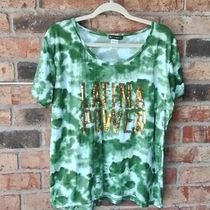 Womens Graphic Tee 3X Green Tie Dye T-Shirt Soft Stretch Short‎ Sleeve Latina